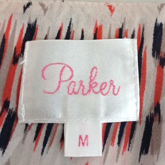 Parker Rita 100% Silk Sz M Bell Sleeve Flowy Abstract Artsy Blouse - Picture 9 of 14